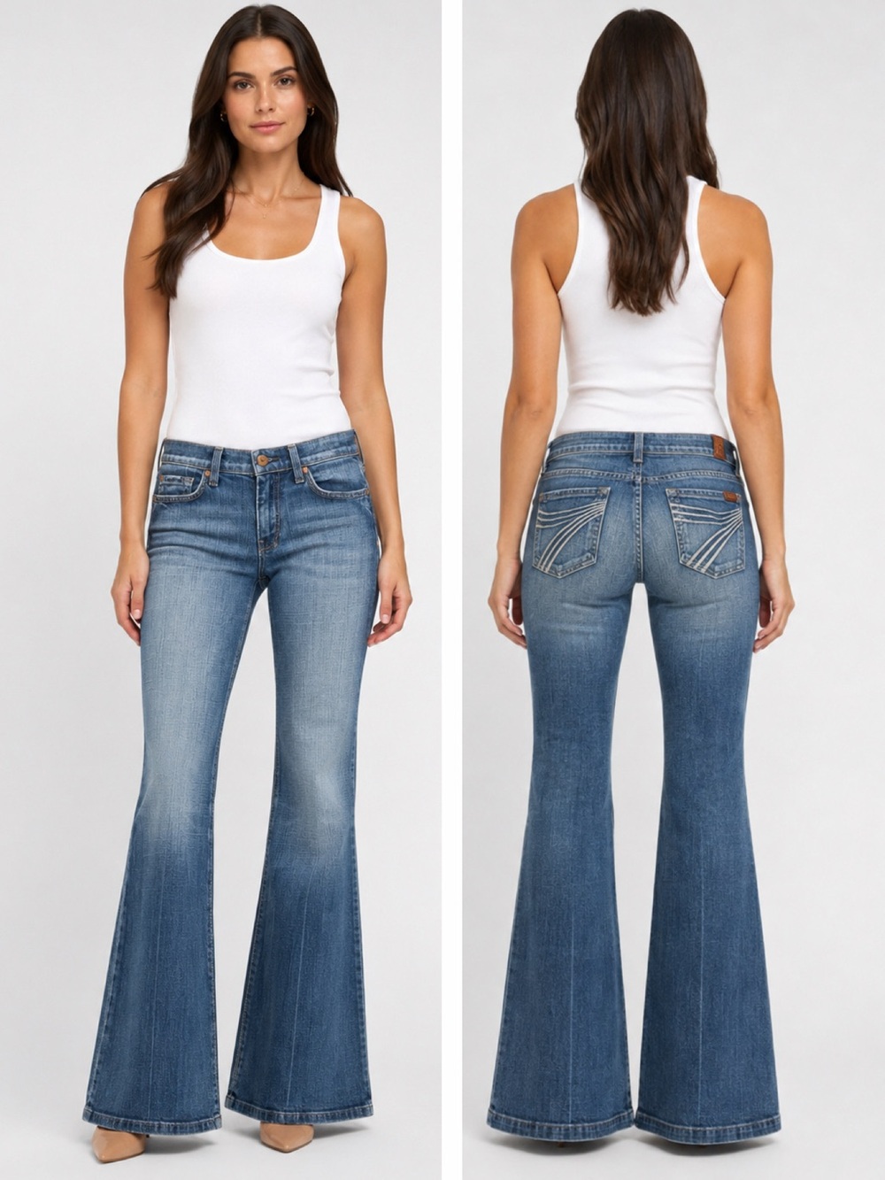 7 For All Mankind Dojo Women’s Blue Flared Jeans - Classic Mid Wash